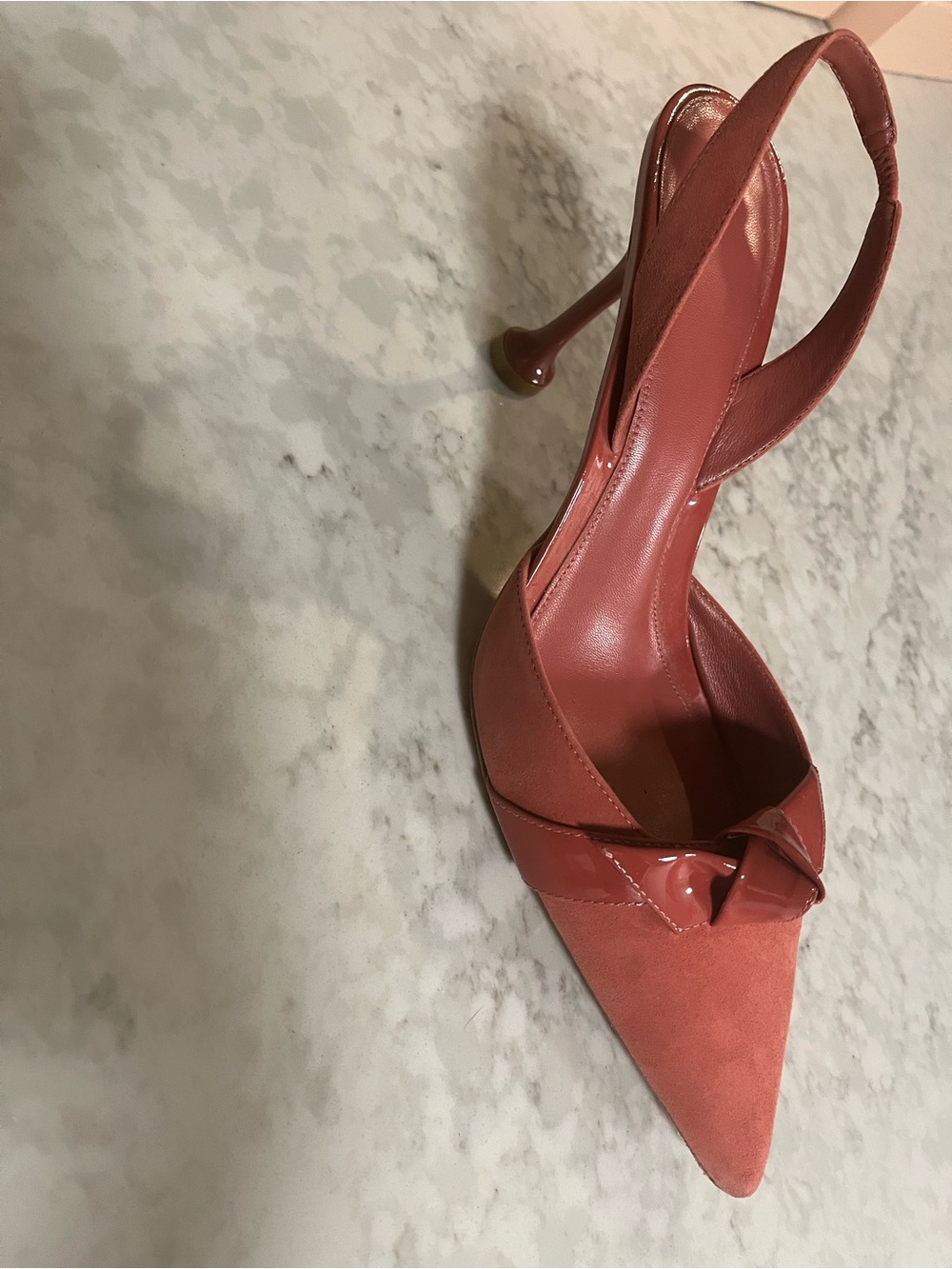 Clarita Slingback  stiletto suede patent Pump in Coral